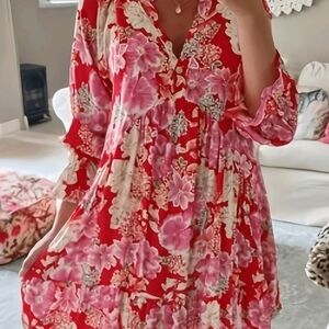 Floral Red and Pink Dress